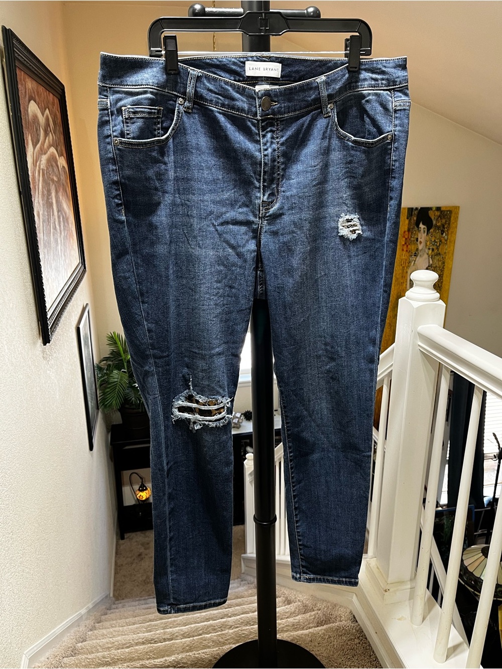 Lane Bryant Mid Rise Dark Wash Distressed With Animal Print Accent Plus Size 20